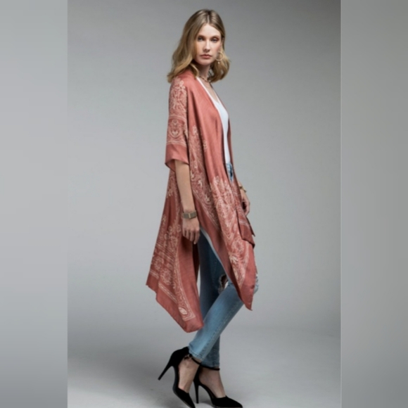 Mandala Kimono Paisley Print Scarf Cover-Up Duster - Picture 3 of 4